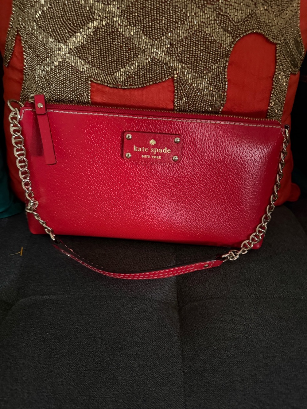 kate spade red leather chain crossbody clutch